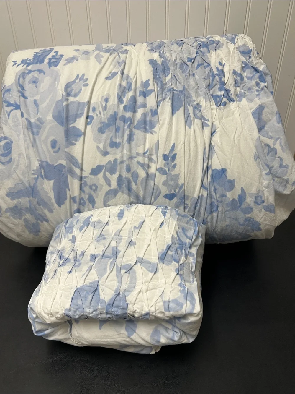 Pottery Barn Teen LoveShackFancy smocked damask quilt blue and sham